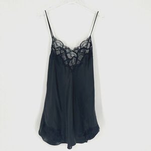 Vtg Victoria Secret‎ Dress Womens L Black Slip Floral Lace Sexy Mini